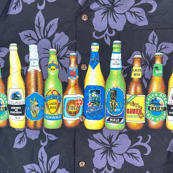 KY’s Hawaiian BEER Shirt Mens Sz L Made in Hawaii Bottles Drinking Floral Aloha - Picture 6 of 6